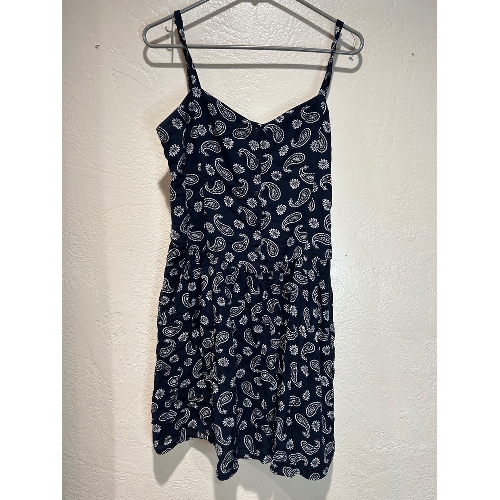 Levis Womens Navy Blue Paisley Bandana‎ Print Button Front Romper Pockets Large